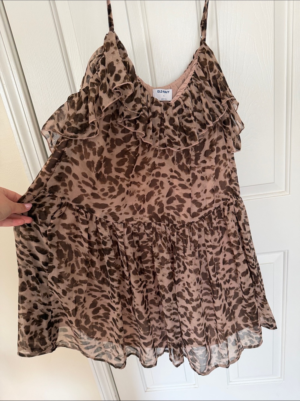 Old Navy Brown Leopard-Print Ruffle Mini Dress - Picture 3 of 5